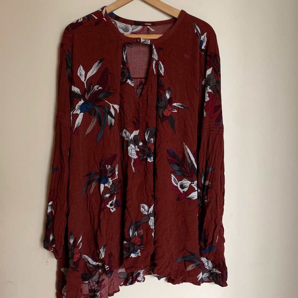 Free People Maroon Floral Tunic